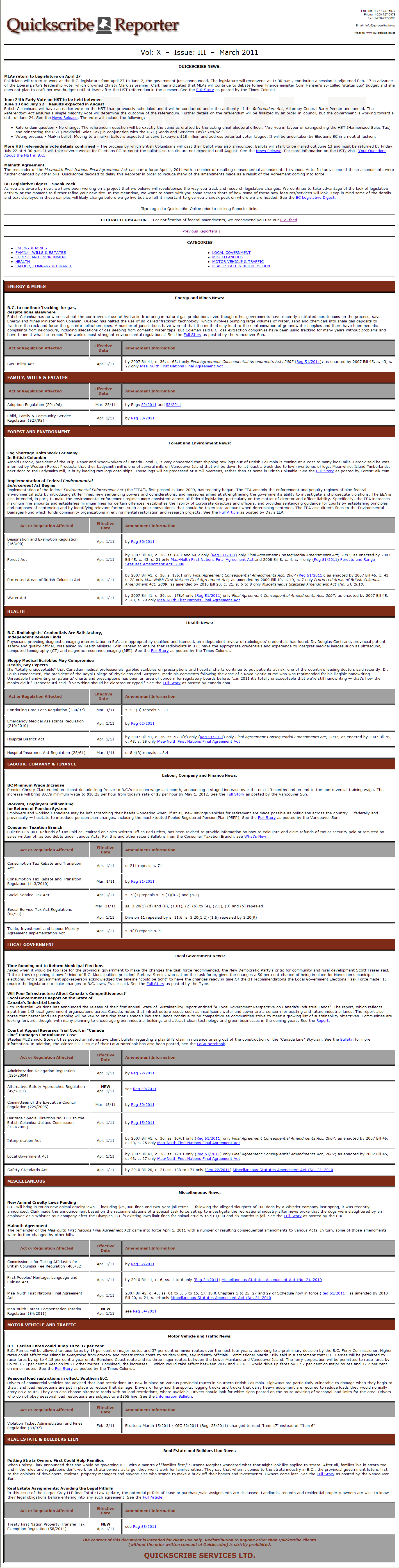 BC Legislative Digest